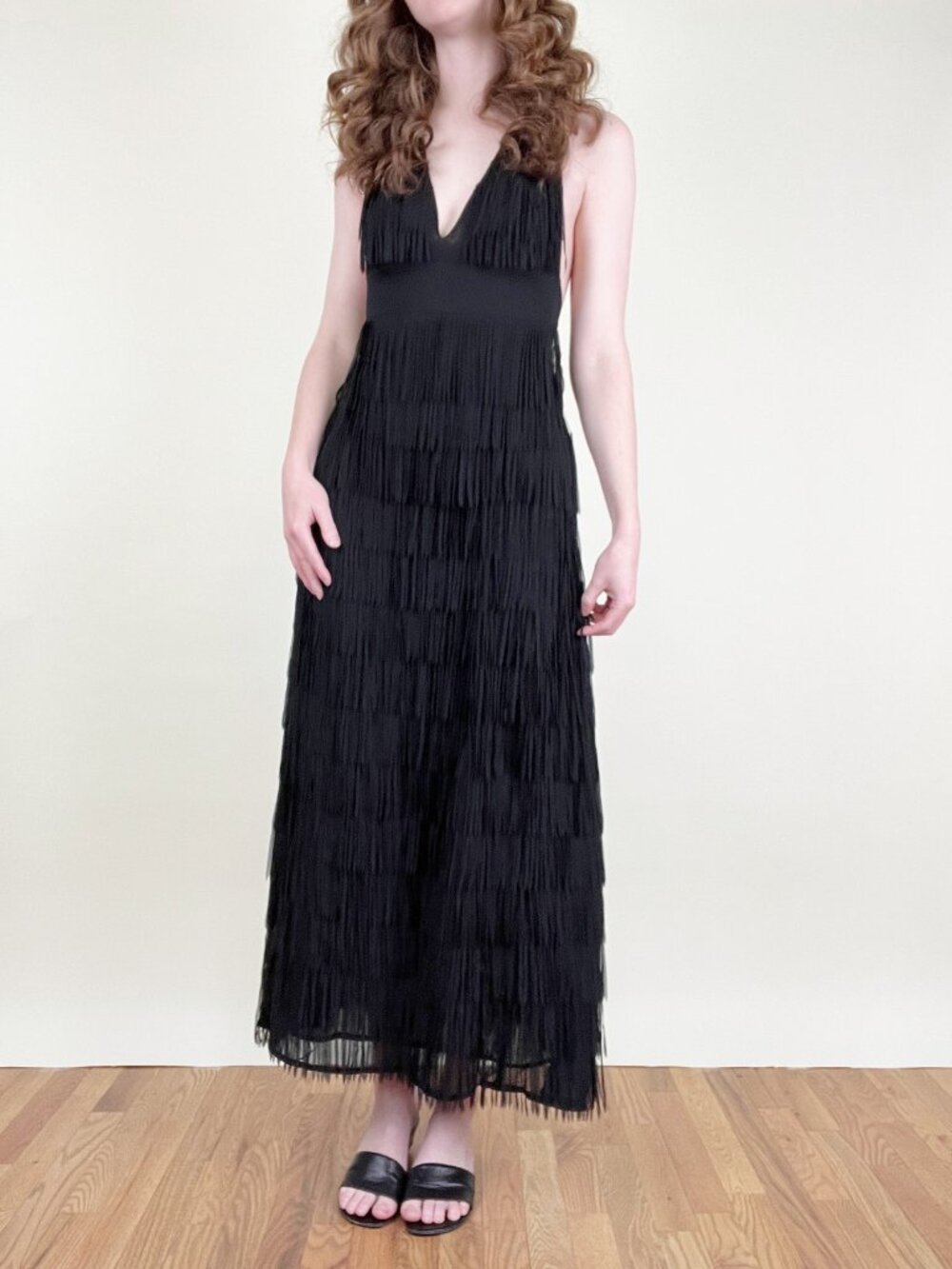 Vintage Marciano Guess All Over Fringe Maxi Dress Formal Dance Wedding Guest NYE